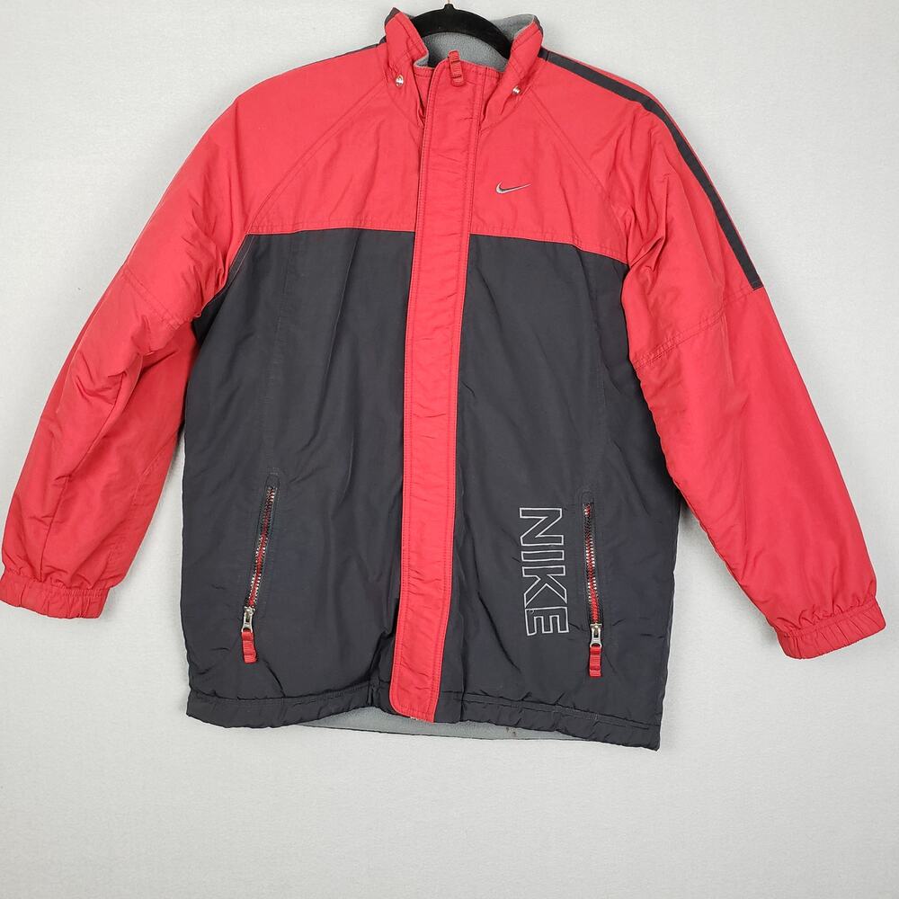 Vintage Nike Youth Size L Reversible Jacket Black Red Colorblock Sporty‎ Winter